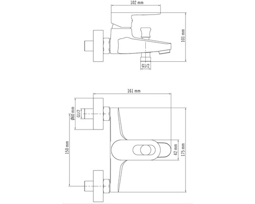 Desen tehnic al unui robinet cu dimensiuni