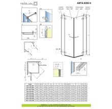 Desen tehnic al cabinei de duș Radaway Arta KDD II cu dimensiuni