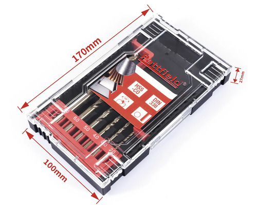 Set de burghie cu diferite burghie într-o cutie de plastic transparentă de la marca Rattfield