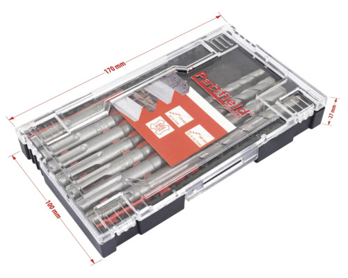 Set de burghie în ambalaj transparent din plastic cu indicații de dimensiune