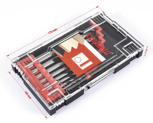 Set burghie lemn Pattfield cu dimensiuni diferite în cutie de plastic