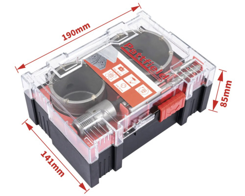 Set de carote Partfield în cutie transparentă cu indicații de dimensiune