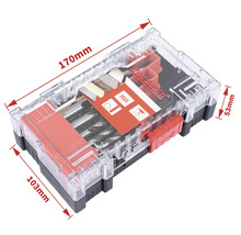 Set de burghie într-o cutie transparentă cu indicații de dimensiune