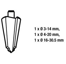 Burghiu conic dimensiuni 3 până la 14 milimetri, 4 până la 20 milimetri și 16 până la 30,5 milimetri