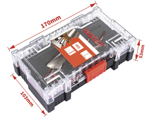 Set de scule Partfield în cutie de depozitare, dimensiuni 170 x 103 x 53 mm
