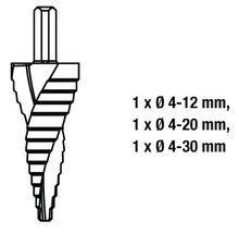 Set burghie conice cu diametre de 4-12 mm, 4-20 mm și 4-30 mm