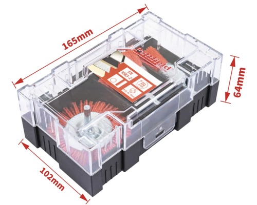 Set de scule Pattfield Ergo cu perii de sârmă în cutie transparentă de plastic, dimensiuni 165 x 102 x 64 milimetri