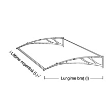 Desen tehnic al unui baldachin de ușă cu dimensiunile lățimii și lungimii