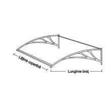 Desen tehnic al unei structuri de copertină cu indicații de lățime și lungime