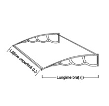 Desen tehnic al unui baldachin cu specificații de lățime și lungime