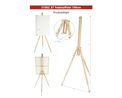 Șevalet de câmp din lemn, înălțime maximă 180 cm