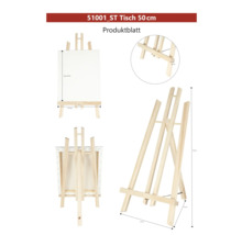 Șevalet de masă din lemn cu dimensiunile de maximum 44 x 27,5 x 2,6 x 27 x 50 centimetri
