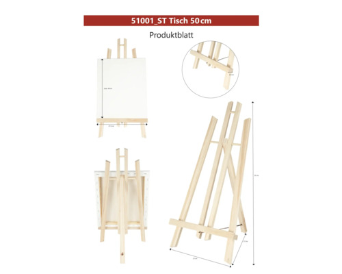 Șevalet de masă din lemn cu dimensiunile de maximum 44 x 27,5 x 2,6 x 27 x 50 centimetri
