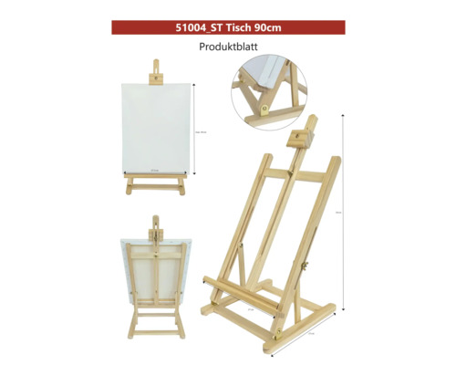 Șevalet de masă din lemn cu pânză și dimensiuni