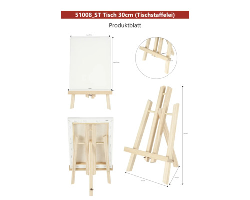 Șevalet de masă din lemn cu pânză și dimensiuni