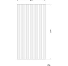 Desen tehnic al unei fațade din lemn cu dimensiunile 873 x 2000 mm.
