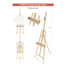 Șevalet de studio din lemn cu înălțime reglabilă.