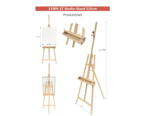 Șevalet de studio din lemn cu înălțime reglabilă.