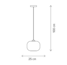 Schiță a unei lămpi suspendate cu dimensiunile 25 x 100 cm