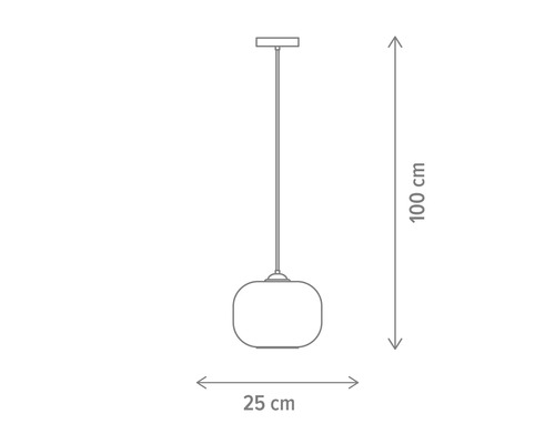 Schiță a unei lămpi suspendate cu dimensiunile 25 x 100 cm