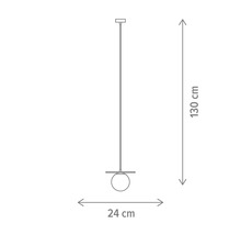 Imagine a unei lămpi suspendate cu dimensiunile de 24 cm lățime și 130 cm înălțime.