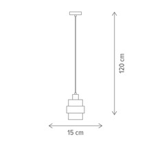 Desen tehnic al unei lămpi suspendate cu dimensiunile de 120 cm înălțime și 15 cm diametru.