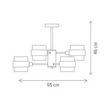 Desen tehnic al unui corp de iluminat suspendat cu dimensiunile de 55 cm lățime și 46 cm înălțime