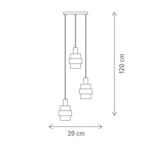 Dimensiunile unei lămpi suspendate: 39 cm lățime și 120 cm înălțime.