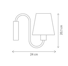 Schiță a unei lămpi de perete cu dimensiunile de 24 pe 20,1 centimetri