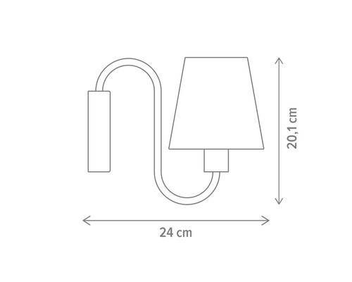Schiță a unei lămpi de perete cu dimensiunile de 24 pe 20,1 centimetri
