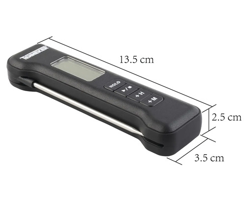 Termometru digital pentru friptură cu senzor din oțel inoxidabil și afișaj pentru măsurarea temperaturii.