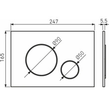 Desen tehnic al unei plăci cu două decupaje și dimensiuni.