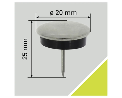 Glisor cu cui cu dimensiunile diametru 20 milimetri și lungime 25 milimetri