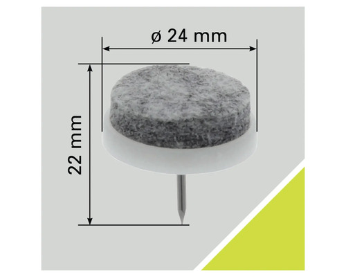 Glisor din pâslă cu cui, diametru 24 milimetri, înălțime 22 milimetri