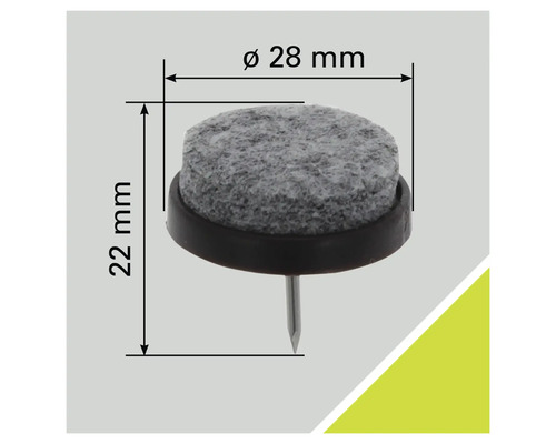 Glisor din pâslă cu cui, diametru 28 mm, înălțime 22 mm