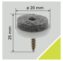 Glisor din pâslă cu șurub, diametru 20 milimetri, lungime totală 25 milimetri