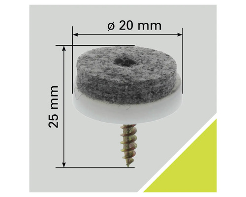 Glisor din pâslă cu șurub, diametru 20 milimetri, lungime totală 25 milimetri