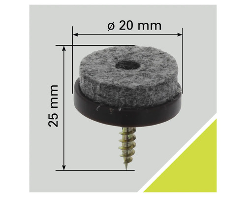 Glisor din pâslă cu șurub, diametru 20 milimetri, înălțime 25 milimetri