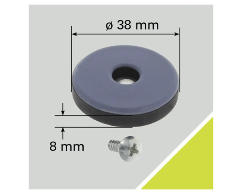 Glisor pentru mobilă cu șurub, diametru 38 milimetri