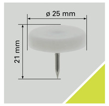 Glisor pentru mobilă cu cui, diametru 25 mm, înălțime 21 mm