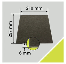 Placă izolatoare cu dimensiunile de 210 milimetri pe 297 milimetri și o grosime de 6 milimetri.