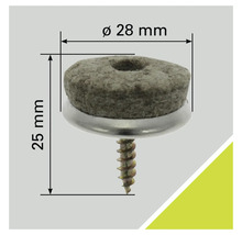 Glisor din pâslă cu șurub, diametru 28 milimetri, înălțime 25 milimetri