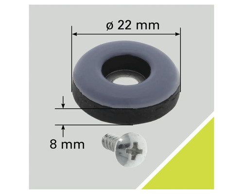 Glisor pentru mobilă cu șurub, diametru 22 mm