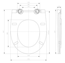 Desen tehnic al unui capac de toaletă cu dimensiuni
