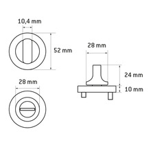 Desen tehnic al unei feronerii de ușă cu indicații de dimensiune
