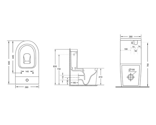 Desen tehnic al unui WC de podea cu dimensiuni