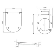 Desen tehnic al unui capac de toaletă cu dimensiuni