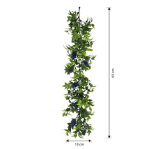 Ghirlandă decorativă cu frunze verzi și fructe de pădure albastre, lungime 64 cm