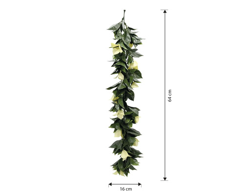 Ghirlandă decorativă cu frunze și flori, lungime 64 cm