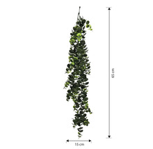 Ghirlandă artificială de eucalipt, cu o lungime de 65 cm și o lățime de 15 cm.